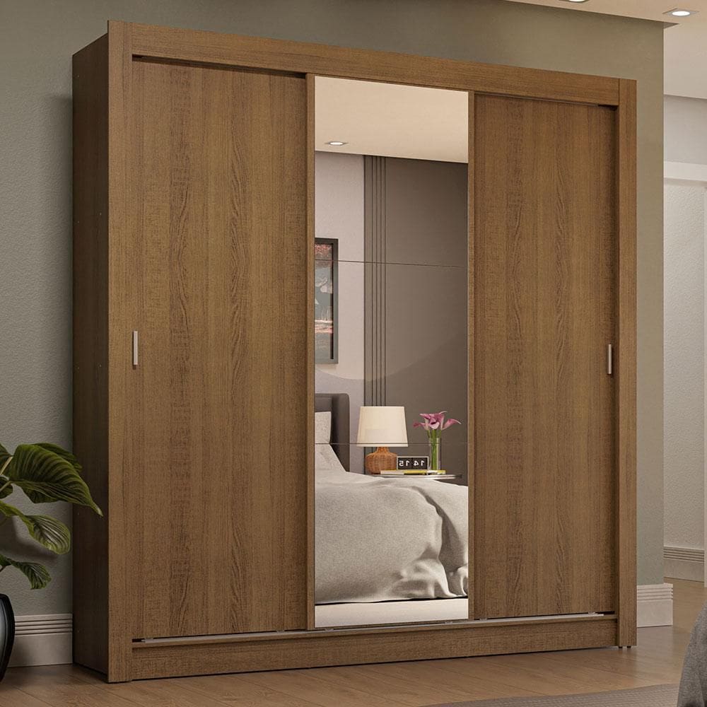 Guarda-Roupa Casal 3 Portas de Correr com Espelho 4 Gavetas Rustic Sublime Plus Madesa