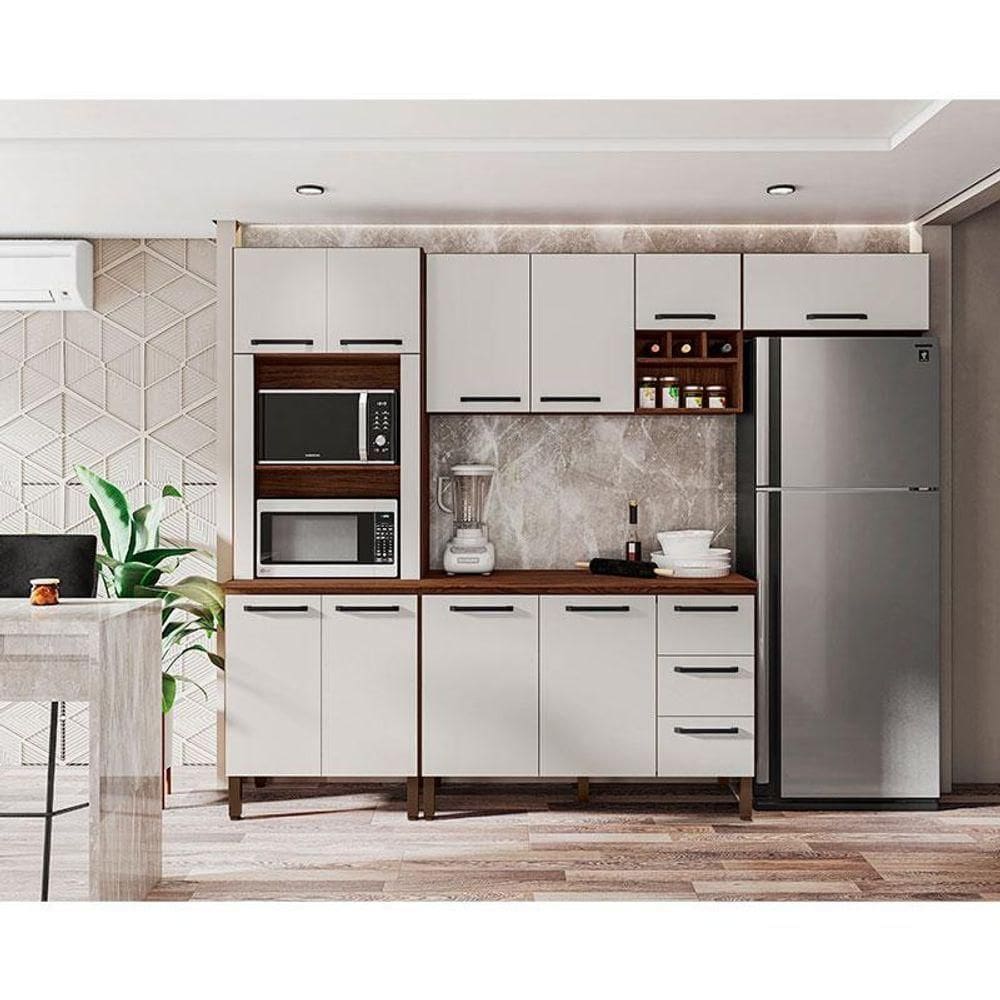 Cozinha Modulada Ambiente Ametista Composição 5 Nogueira Off White - Kits Paraná