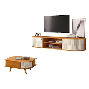 Rack Bancada Suspensa Algarve Com Mesa De Centro Indianápolis Cinamomo Off White - Madetec