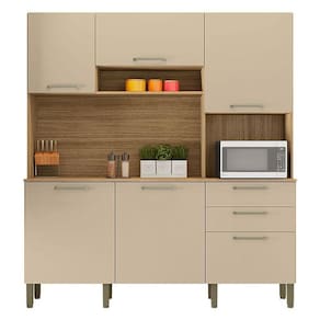 Cozinha Ambiente Ferrara 6 Portas E 2 Gavetas Freijó Vanilla - Kits Paraná