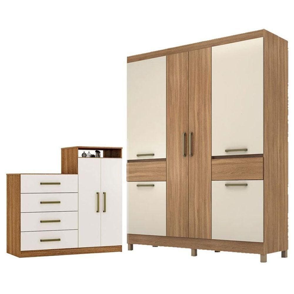 Cômoda áurea E Guarda Roupa Casal Mauá Amêndola Off White - Demóbile