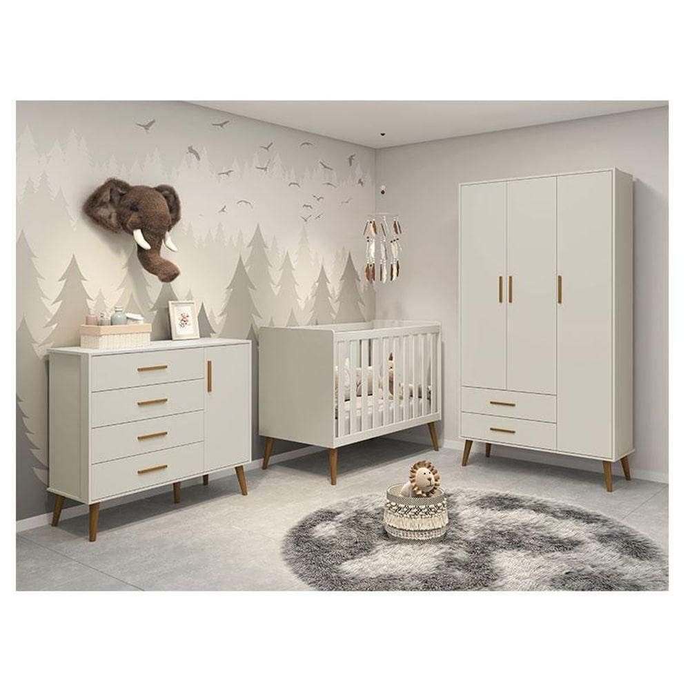 Quarto De Bebê Isis 3 Portas Areia Acetinado - Reller