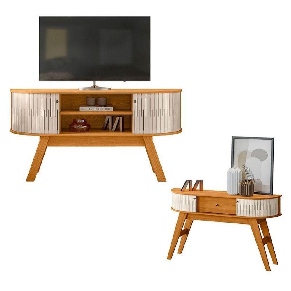 Rack Bancada Atlanta Com Aparador Estoril Cinamomo Off White - Madetec