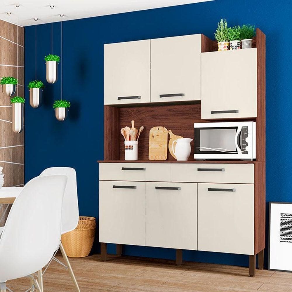 Kit Cozinha Ambiente Modena 6 Portas Nogueira Off White - Kits Paraná