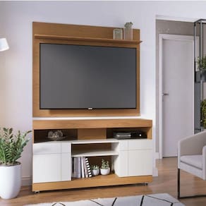 Rack Bancada Ambiente Yara E Painel Para Tv Maia Freijó Off White - Colibri