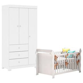 Berço Americano Lara Com Guarda Roupa Duda 3 Portas Branco Brilho - Phoenix Baby