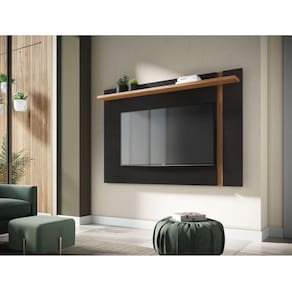 Painel Para Tv Suspenso Extensivo Ambiente Leme Preto Acetinado Noce Milano - Colibri