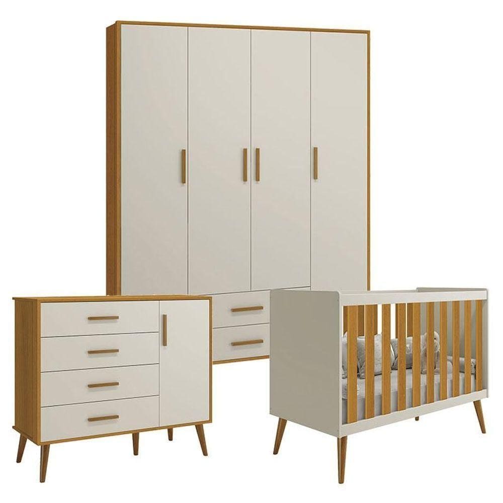 Quarto De Bebê Isis 4 Portas Areia Acetinado Savana - Reller