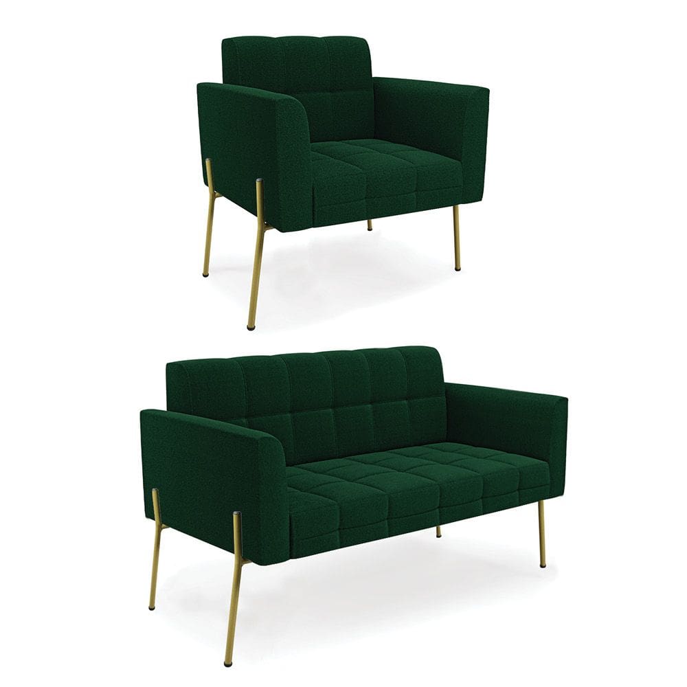 Namoradeira e Poltrona Pé de Ferro Dourado Elisa Bouclê Verde D03 - D`Rossi