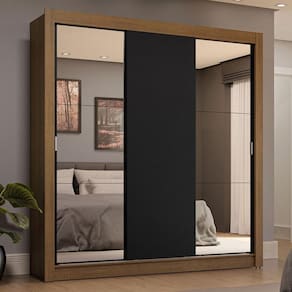 Guarda-Roupa Casal 3 Portas de Correr com Espelhos 4 Gavetas Rustic/Preto Sublime Plus Madesa