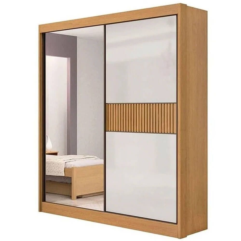 Guarda Roupa Athenas Ripado Solteiro 2 Portas 3 Gavetas D Doro Cor Cinamomo Off White
