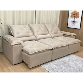 Sofá Retrátil e Reclinável 2,70m em Tecido Veludão C/Pillow nos Braços Athenas