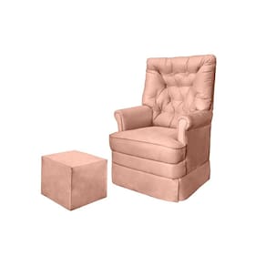 Poltrona Amamentação Balanço + Puff Alana Veludo Rosé