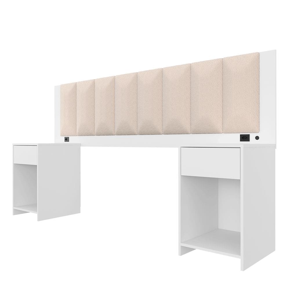 Cabeceira Estofada Cama Casal Deinze Com Led Bco/bouclé Off Whit - M.a