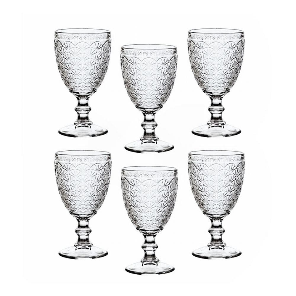 Jogo de Taça de Vidro Alto Relevo Com 6 Peças 300ml