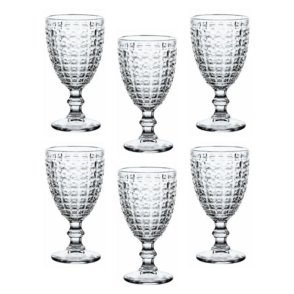 Jogo De Taça De Vidro Alto Relevo Com 6 Peças 300Ml