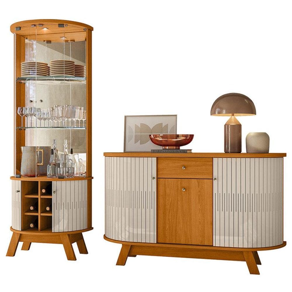 Aparador para Sala Buffet Monza e Cristaleira Marina Cinamomo Off White – Madetec
