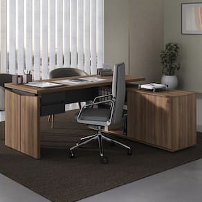 Kit 2 Peças com Mesa em L para Escritório Diretor e Gaveteiro Suspenso Nogal/Preto