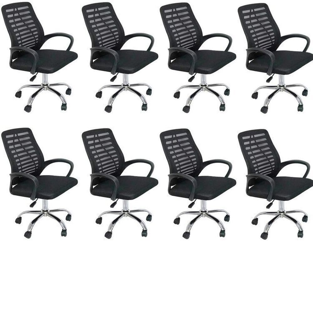 Conjunto com 8 Cadeiras Escritório Office Diretor com Rodízio Cádis Preto