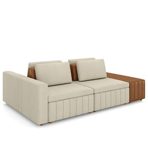 Sofá Ilha e Puff Sala Living 285cm Siesta M22 Linho Areia/Marrom - Mpozenato