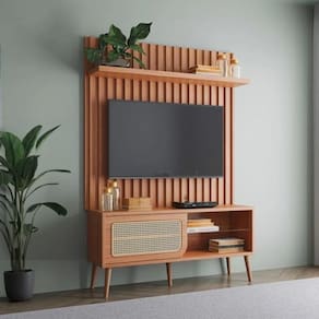 Rack Painel Ripado para TV até 55` MDF Palha Natural 139x197cm Freijó Dalla Costa