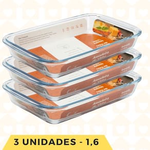Kit 3 Refratorio S/ Tampa 1,6L Vidro Resistente Forno Airfryer