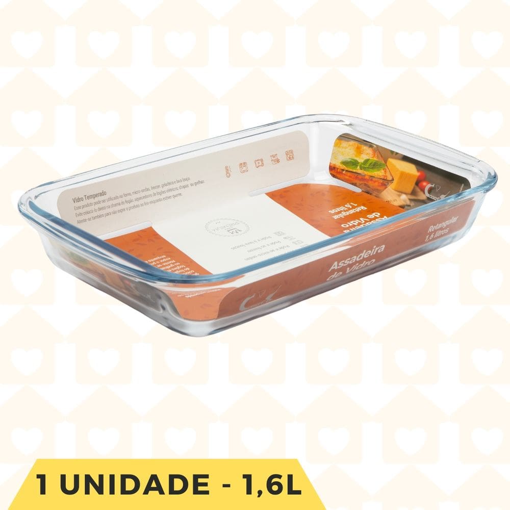 Kit 1UN Travessa Vidro Retangular 1,6L Assados Bolos Lasanha