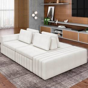 Sofá Ilha e Puff Sala Living 245cm Siesta M22 Bouclê Bege Claro - Mpozenato