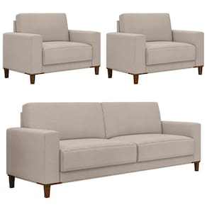 Sofá 3 Lugares 214cm Com 02 Poltronas Zaire M22 Linho Areia - Mpozenato