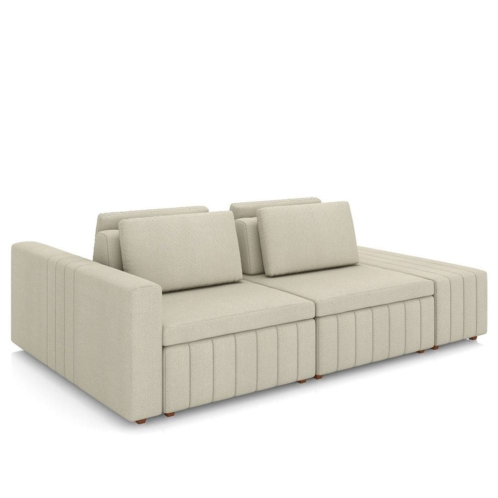 Sofá Ilha e Puff Sala Living 265cm Siesta M22 Linho Areia - Mpozenato
