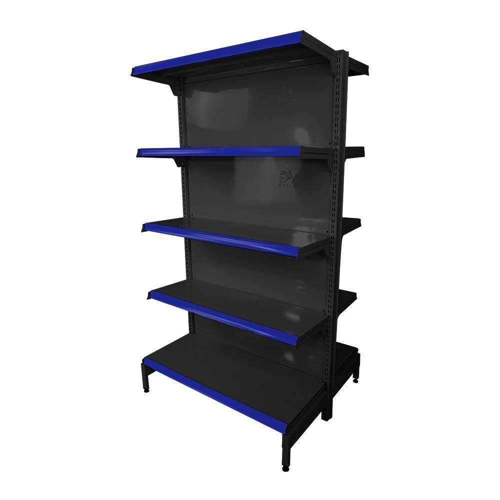 Gôndola Prateleira Preta 5 Níveis 40x30 New Plus 1,70 Central Inicial pe Azul - Sa Gôndolas