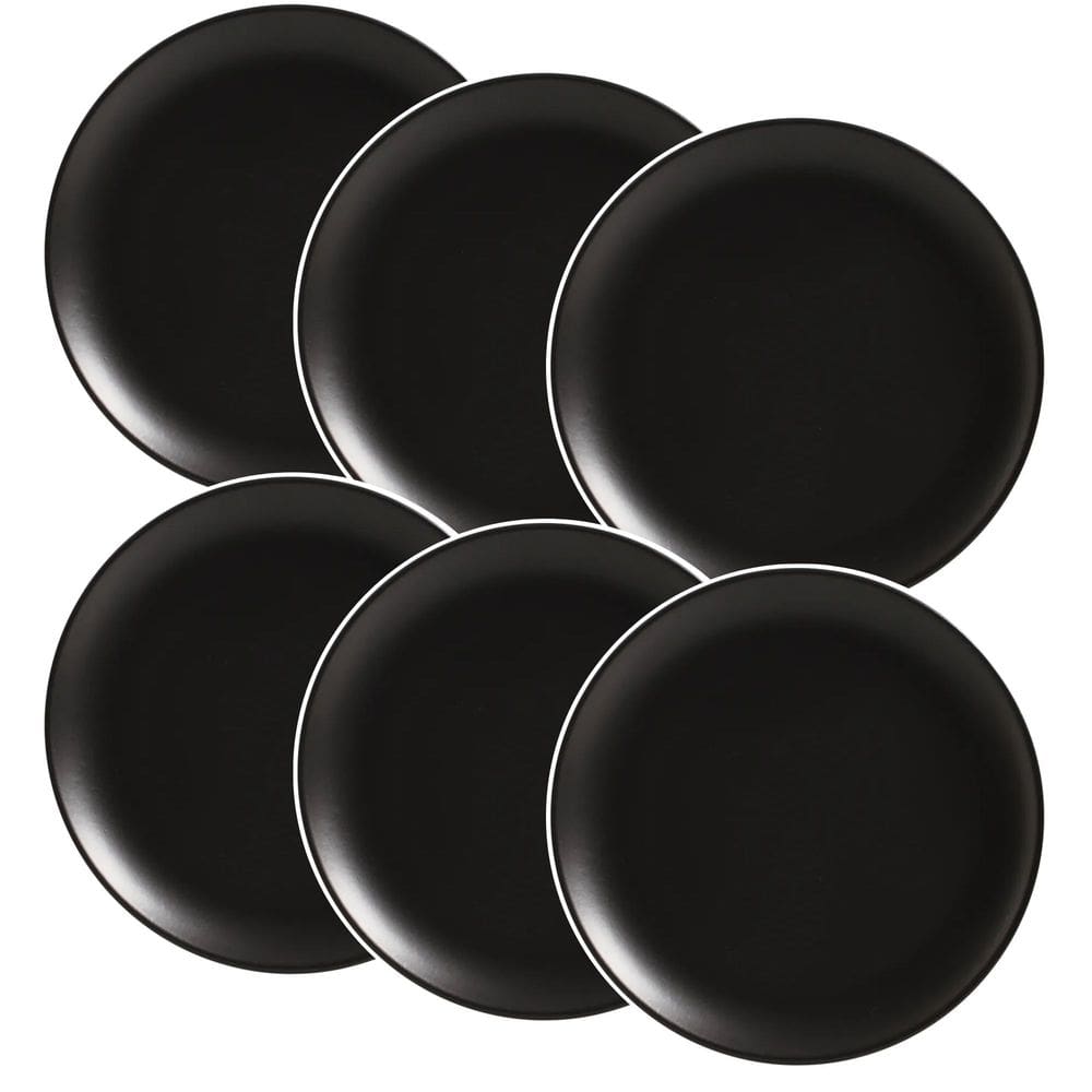Conjunto de 6 Pratos Raso de Cerâmica Preto Acetinado 29cm - Alleanza