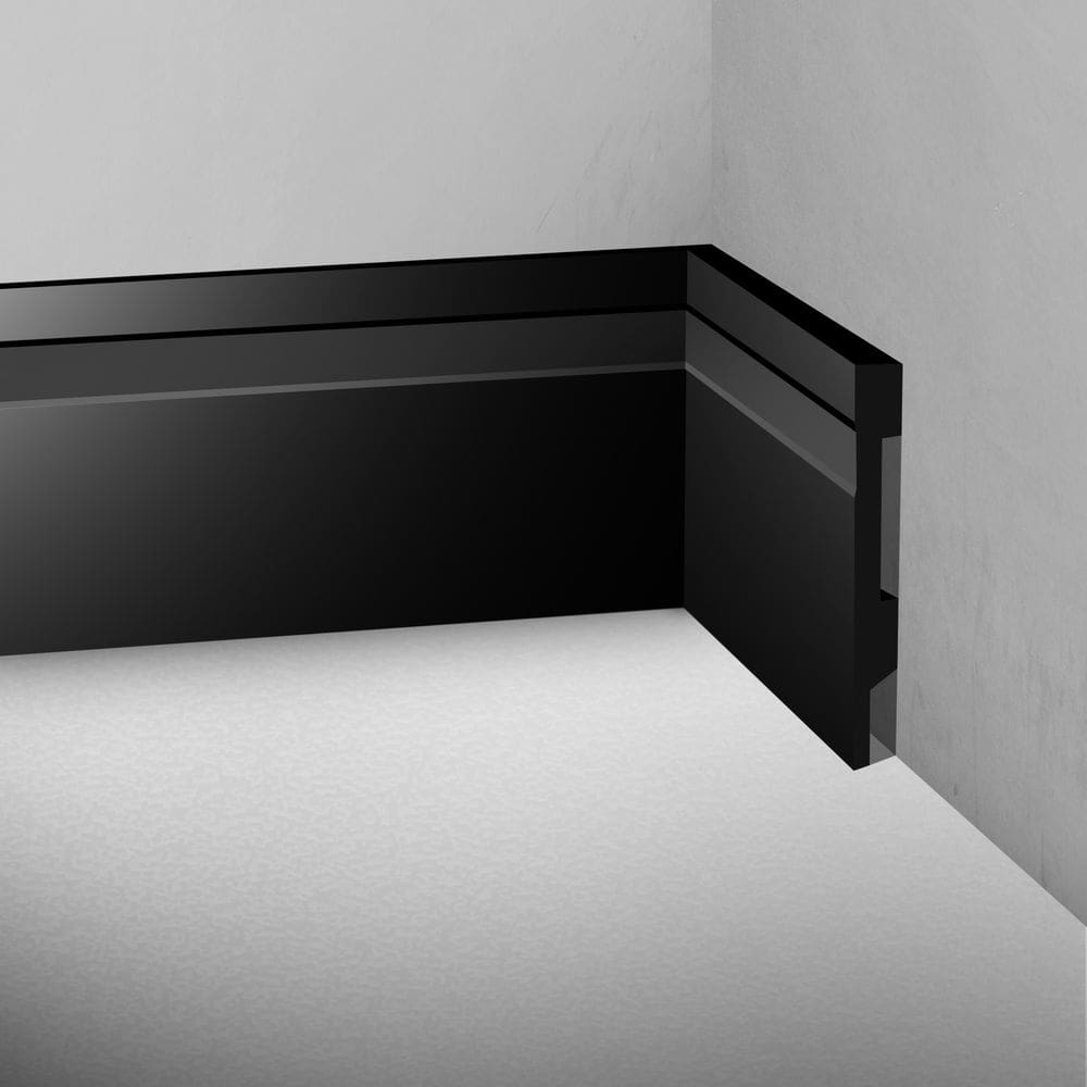 Kit 20 Barras Rodapé Poliestireno 15cm Frisado Preto 2m RM Decor