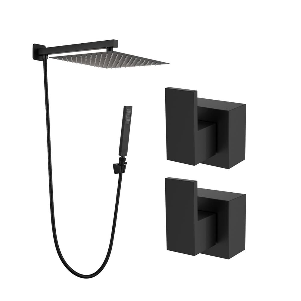 Kit Ducha Desviador 20x20 De Parede Preto + Acabam Registro