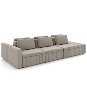 Sofá Ilha e Puff Sala Living 395cm Siesta M22 Veludo Bege  - Mpozenato