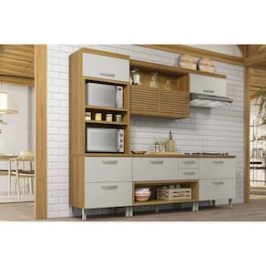 Cozinha Completa Princesa 4 Peças (1 Armário + 2 Balcões + 1 Paneleiro) C6P65 Freijo/Off White - Nesher