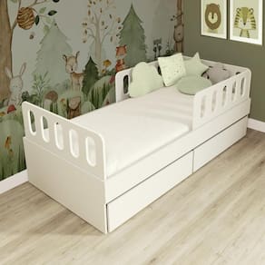 Cama Solteiro Mdf Bp Com 02 Gavetas Grades E Cabeceira Megamobilia