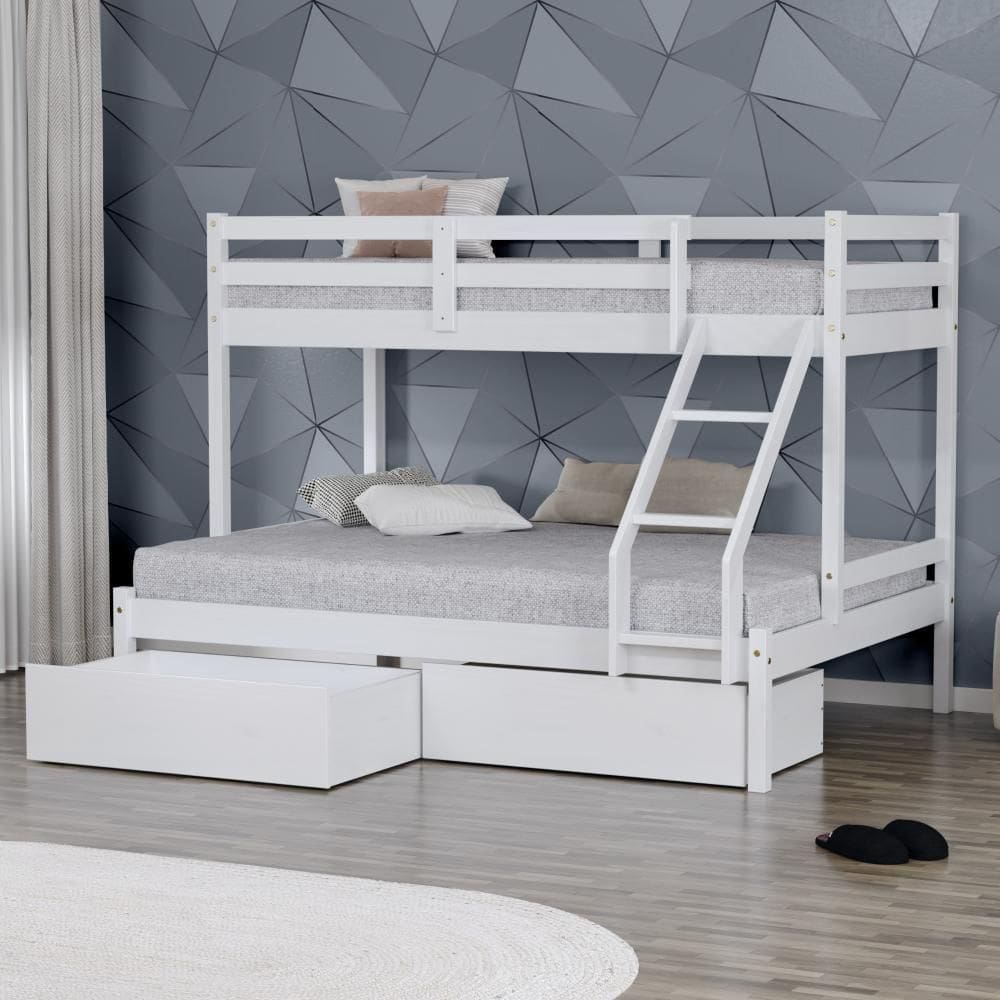 Beliche Com Cama Casal Dreams Com 02 Gavetas Madeira Maciça Branco Megamobilia