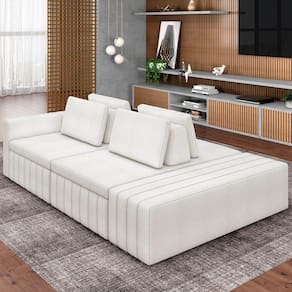 Sofá Ilha e Puff Sala Living 245cm Siesta M22 Bouclê Bege Claro - Mpozenato