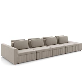 Sofá Ilha e Puff Sala Living 425cm Siesta M22 Veludo Bege - Mpozenato