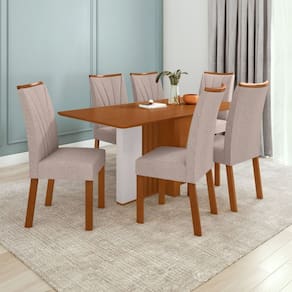 Conjunto Mesa 170cm Astrid Tampo Mdf no Glass e 6 Cadeiras Apogeu Frassino/Off White/Bege