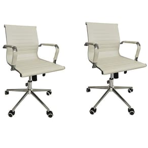 Conjunto com 2 Cadeiras Office com Rodízio e Encosto Esteirinha Baixa Branco