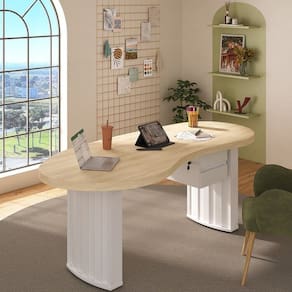 Kit 2 Peças com Mesa para Escritório Diretor Organic e Gaveteiro Suspenso Carvalho/Branco