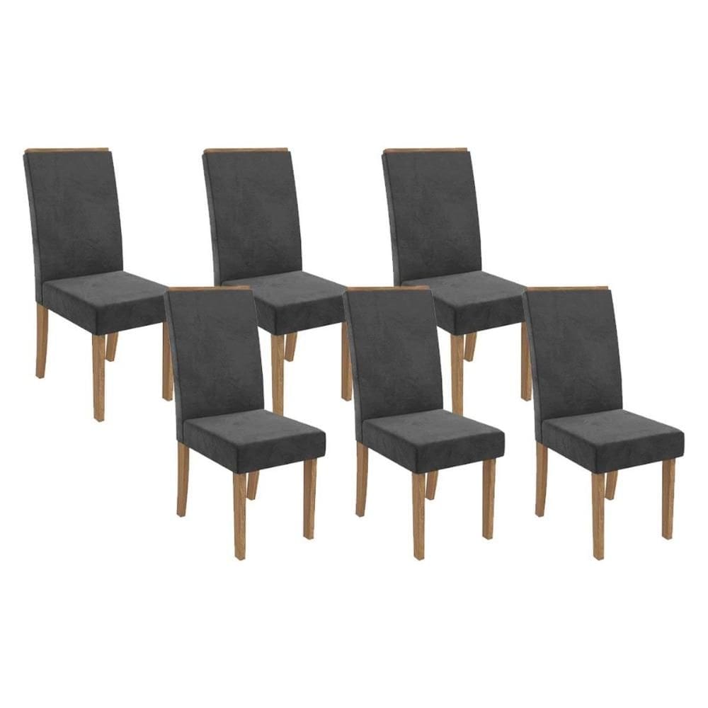 Cadeira Sala de Jantar 2CAD142NG Kit 6 Un Nogueira/Veludo Cinza Titanio A050 - Kappesberg