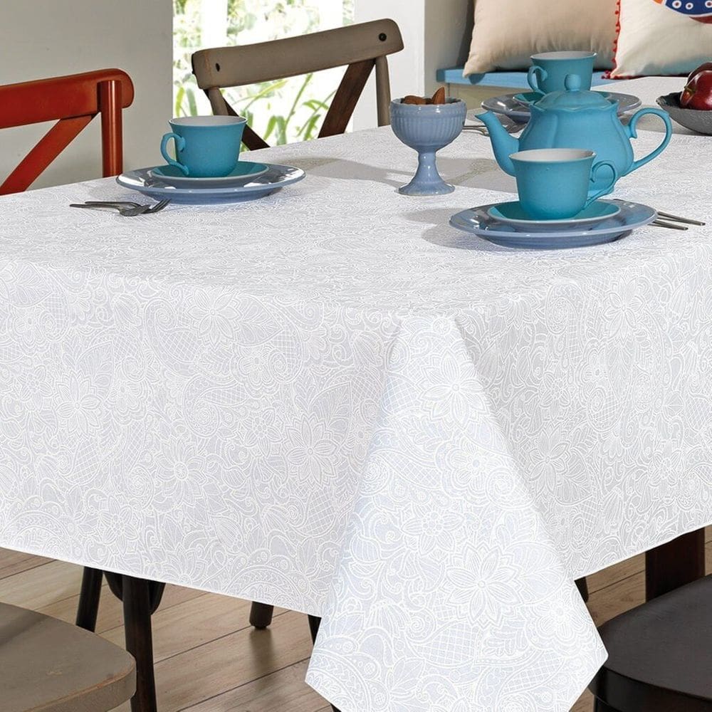 Toalha de Mesa Retangular Döhler Clean Athenas Edite 8 Lugares Limpa Fácil 160x 250 cm