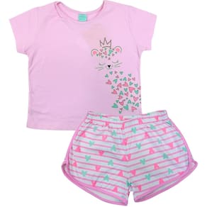 Pijama Verão Kyly Juvenil Menina Rosa e Verde Brilha no Escuro