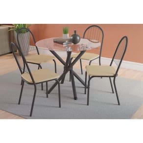 Sala de Jantar Completa Volga c/ Tampo de Vidro 95x95cm e 4 Cadeiras Noruega Preto Fosco/Capuccino - Kappesberg