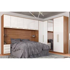 Quarto Casal Modulado Irlanda 7 Peças (3 Armários + 1 Ponte Aérea + 3 Complementos) QCM166 Amendola/Branco - Demóbile