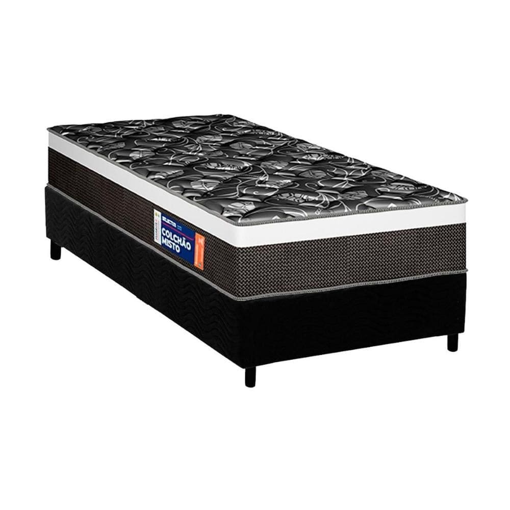 Conjunto Box Solteiro: Colchão Anatômico Plumatex D33 / Selectus + Base CRC Suede Black(88x188)