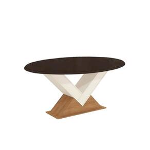 Mesa de Sala Jantar Amora c/Tampo Madeirado c/ Vidro 105x180cm Freijo/Off White/Preto fosco/Vidro preto - Kappesberg